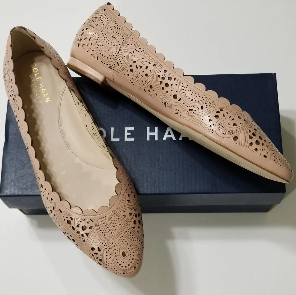 NIB Cole Haan Callie Laser-Cut Leather Flats in Mahogany Rose Size 6.5,8.5,9,9.5